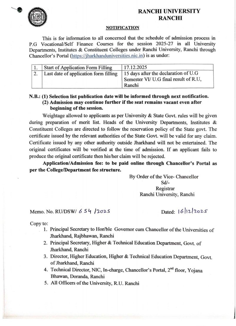 Latest Notifications from the Department